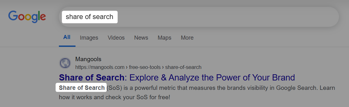Free SERP Simulator - bold keywords preview example